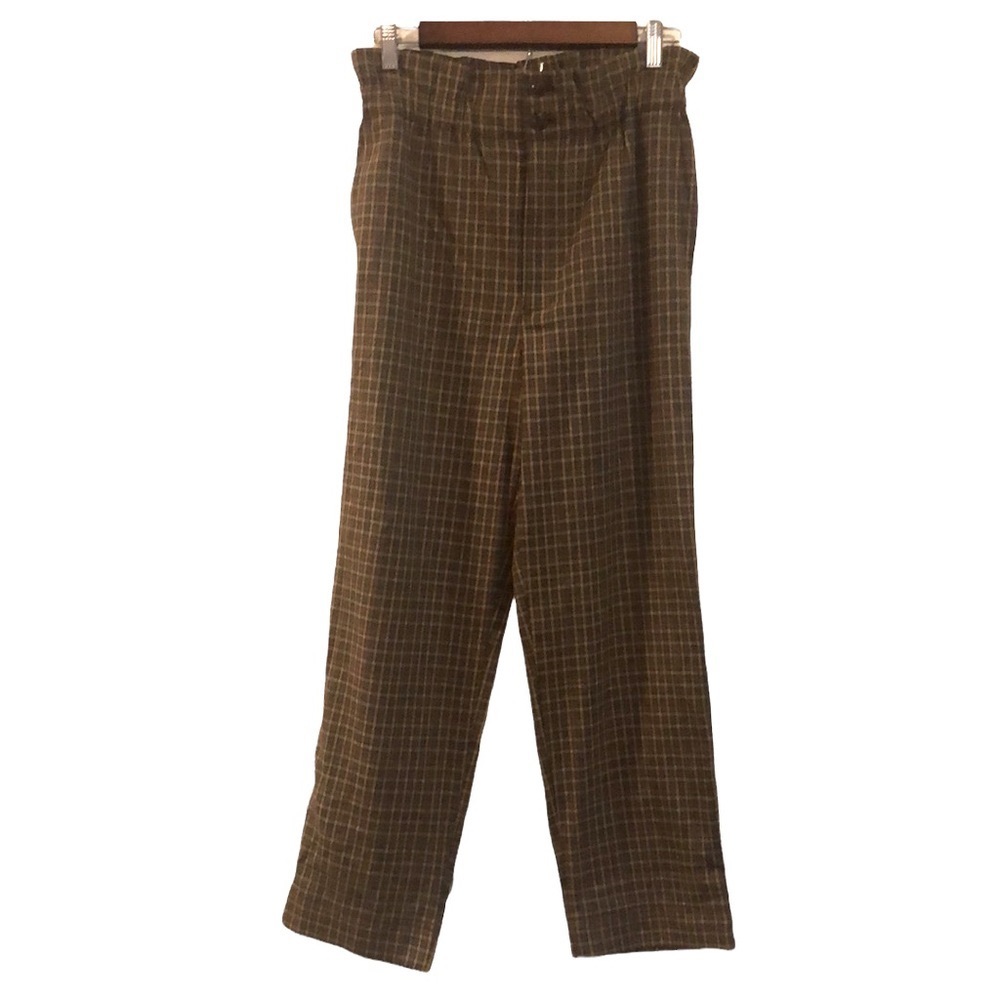 MADEWELL PAPERBAG HIGH RISE PLAID TROUSERS TAN LIGHT BLUE SIZE 0 CS NEW WITH TAG
